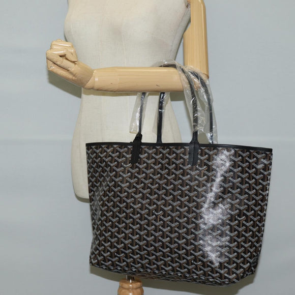GOYARD Herringbone Saint Louis PM Tote Bag PVC Leather Black Auth yk18382SM