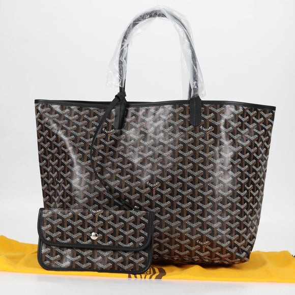 GOYARD Herringbone Saint Louis PM Tote Bag PVC Leather Black Auth yk18382SM