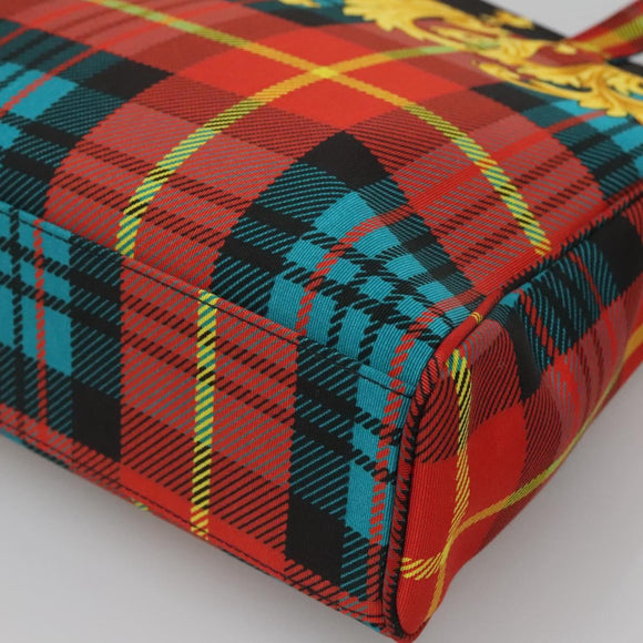 VERSACE Tote Bag Canvas Red Gold Auth yk18395