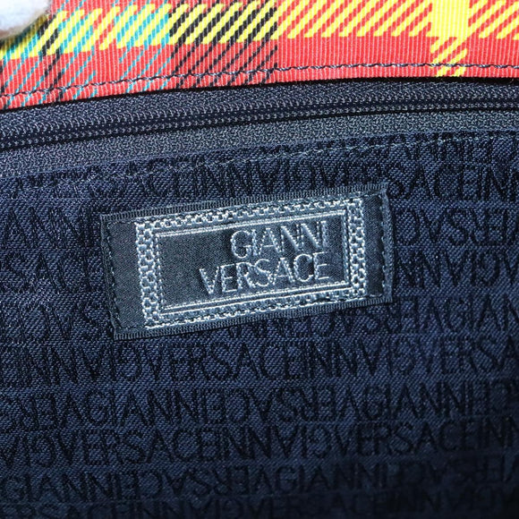 VERSACE Tote Bag Canvas Red Gold Auth yk18395