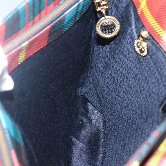 VERSACE Tote Bag Canvas Red Gold Auth yk18395