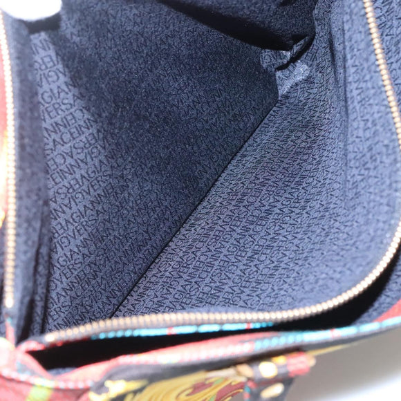 VERSACE Tote Bag Canvas Red Gold Auth yk18395