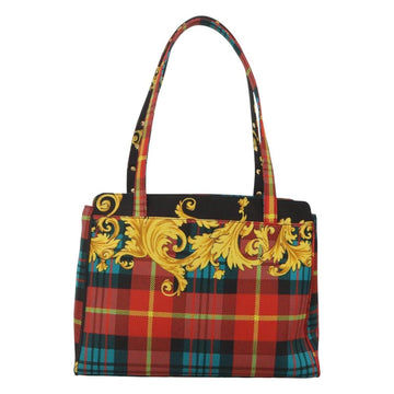 VERSACE Tote Bag Canvas Red Gold Auth yk18395 - 0