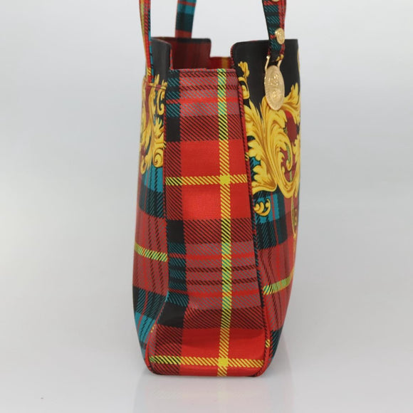VERSACE Tote Bag Canvas Red Gold Auth yk18395