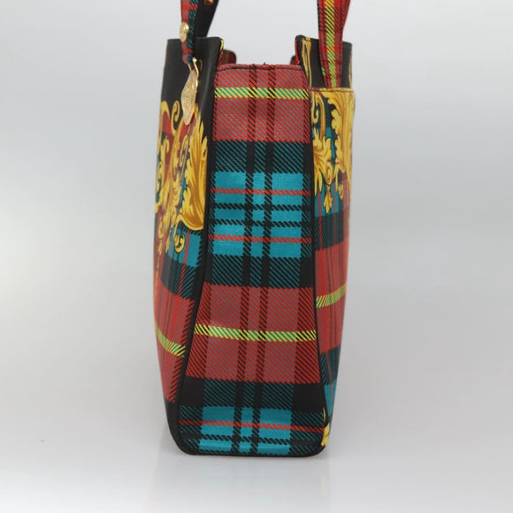 VERSACE Tote Bag Canvas Red Gold Auth yk18395