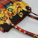 VERSACE Tote Bag Canvas Red Gold Auth yk18395-6