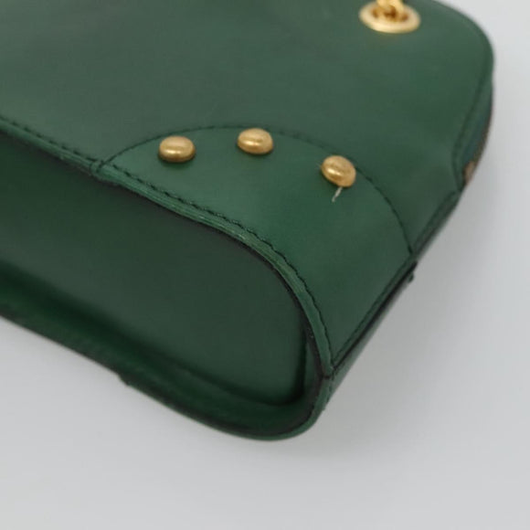 CELINE Chain Shoulder Bag Leather Green Gold Auth yk18399