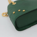 CELINE Chain Shoulder Bag Leather Green Gold Auth yk18399-14