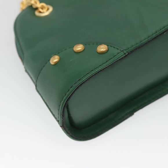 CELINE Chain Shoulder Bag Leather Green Gold Auth yk18399