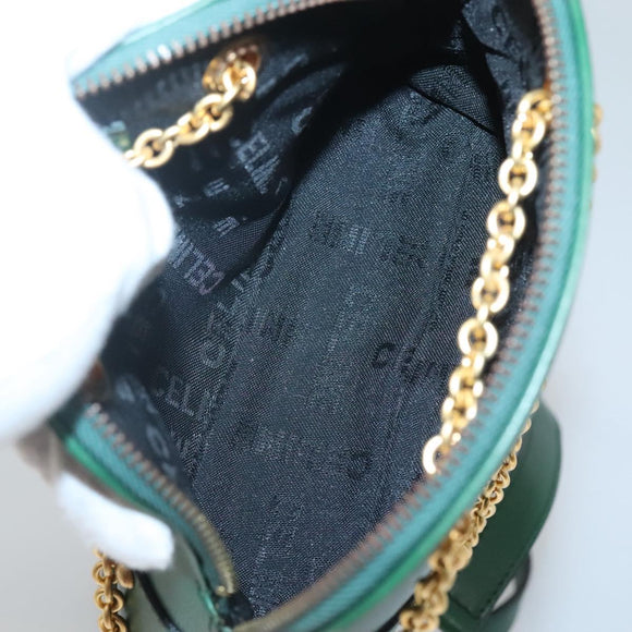 CELINE Chain Shoulder Bag Leather Green Gold Auth yk18399