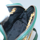 CELINE Chain Shoulder Bag Leather Green Gold Auth yk18399-18