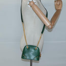 CELINE Chain Shoulder Bag Leather Green Gold Auth yk18399-20