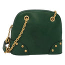 CELINE Chain Shoulder Bag Leather Green Gold Auth yk18399-1