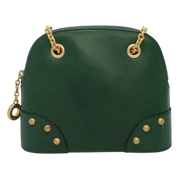 CELINE Chain Shoulder Bag Leather Green Gold Auth yk18399