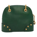 CELINE Chain Shoulder Bag Leather Green Gold Auth yk18399-2