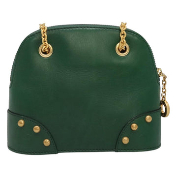 CELINE Chain Shoulder Bag Leather Green Gold Auth yk18399 - 0