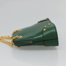 CELINE Chain Shoulder Bag Leather Green Gold Auth yk18399-4