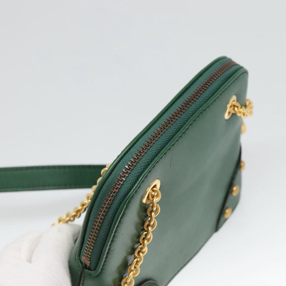 CELINE Chain Shoulder Bag Leather Green Gold Auth yk18399