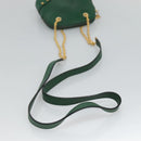 CELINE Chain Shoulder Bag Leather Green Gold Auth yk18399-7