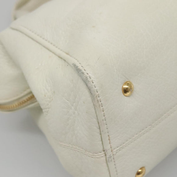 FENDI Chameleon Hand Bag Leather 2way White Gold Auth yk18403