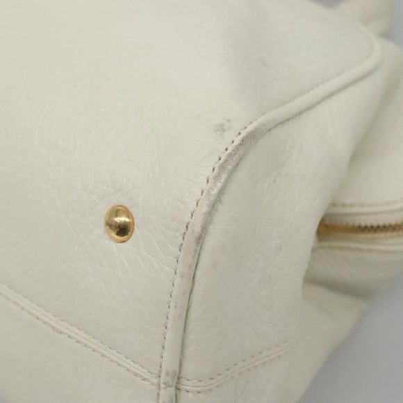 FENDI Chameleon Hand Bag Leather 2way White Gold Auth yk18403