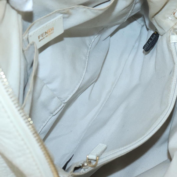 FENDI Chameleon Hand Bag Leather 2way White Gold Auth yk18403