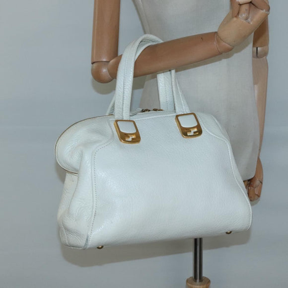 FENDI Chameleon Hand Bag Leather 2way White Gold Auth yk18403