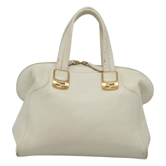 FENDI Chameleon Hand Bag Leather 2way White Gold Auth yk18403
