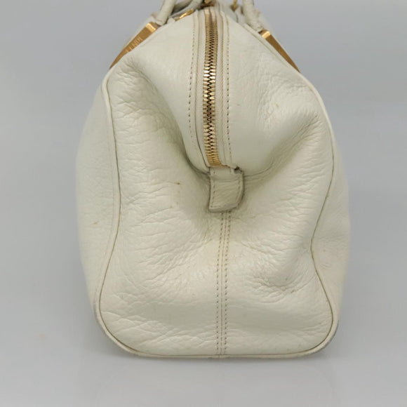 FENDI Chameleon Hand Bag Leather 2way White Gold Auth yk18403