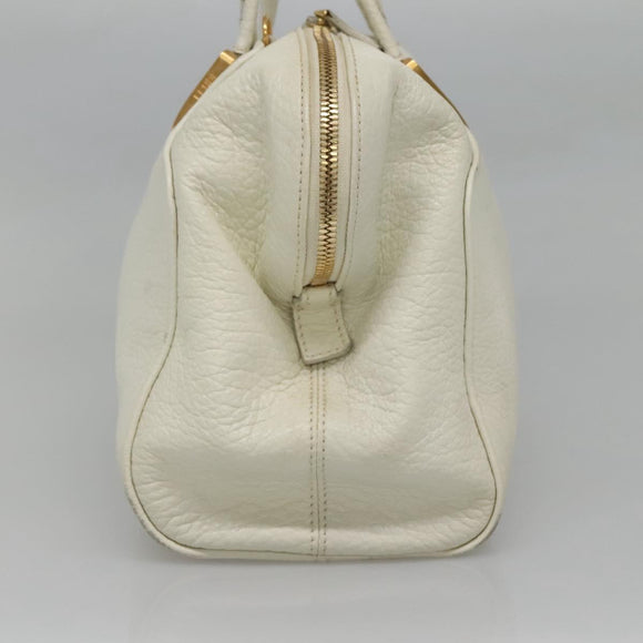 FENDI Chameleon Hand Bag Leather 2way White Gold Auth yk18403