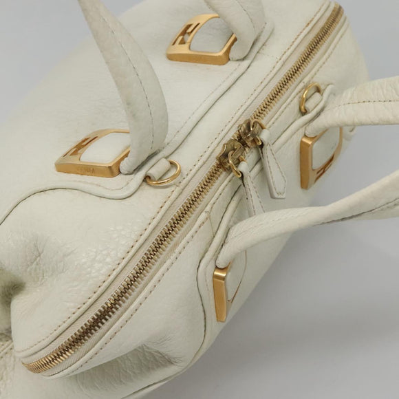 FENDI Chameleon Hand Bag Leather 2way White Gold Auth yk18403