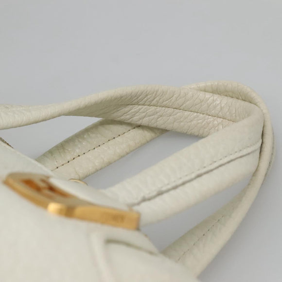 FENDI Chameleon Hand Bag Leather 2way White Gold Auth yk18403
