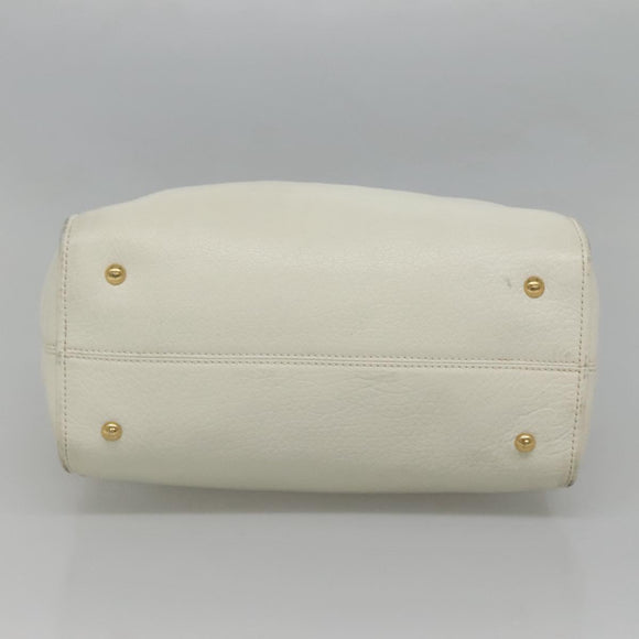 FENDI Chameleon Hand Bag Leather 2way White Gold Auth yk18403