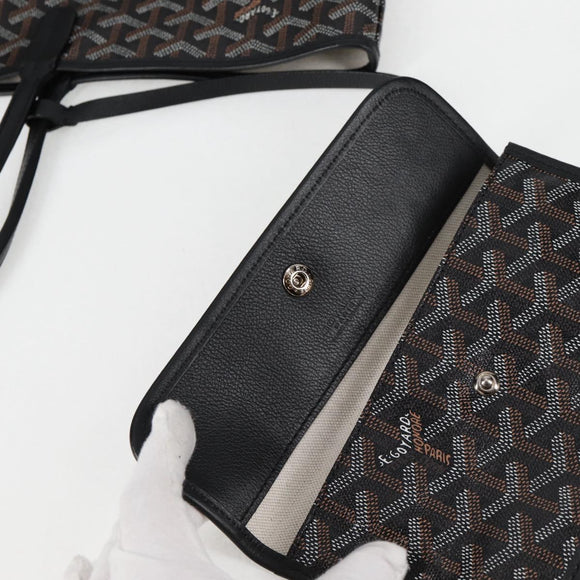 GOYARD Herringbone Saint Louis PM Tote Bag PVC Black Auth yk18410M