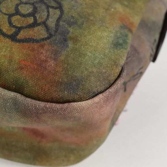 CHANEL Embroidery Graffiti Shoulder Bag Canvas Leather Khaki CC Auth yk18413SM