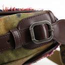 CHANEL Embroidery Graffiti Shoulder Bag Canvas Leather Khaki CC Auth yk18413SM-19