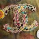 CHANEL Embroidery Graffiti Shoulder Bag Canvas Leather Khaki CC Auth yk18413SM-21