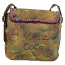 CHANEL Embroidery Graffiti Shoulder Bag Canvas Leather Khaki CC Auth yk18413SM-2