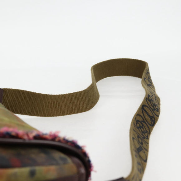 CHANEL Embroidery Graffiti Shoulder Bag Canvas Leather Khaki CC Auth yk18413SM