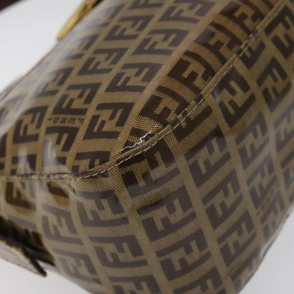 FENDI Zucchino Canvas Mamma Baguette Bag Enamel Brown Gold Auth yk18443V