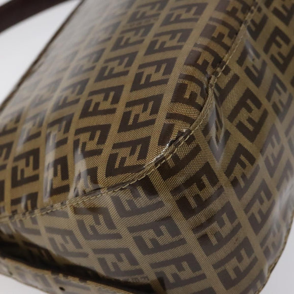 FENDI Zucchino Canvas Mamma Baguette Bag Enamel Brown Gold Auth yk18443V