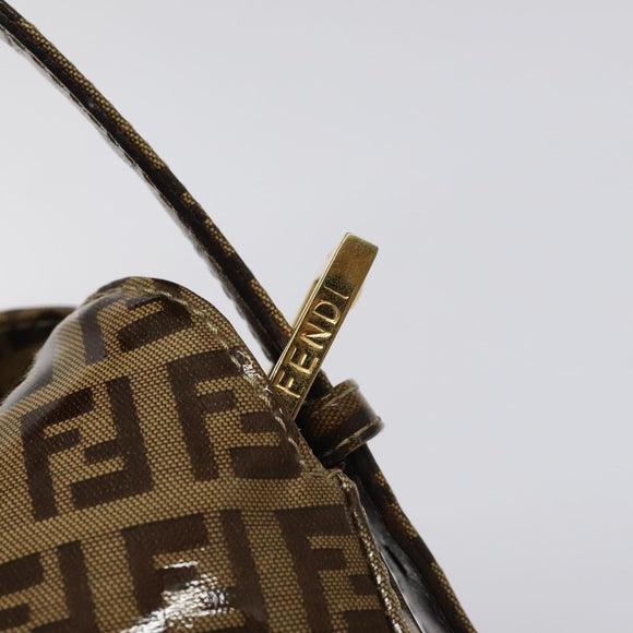 FENDI Zucchino Canvas Mamma Baguette Bag Enamel Brown Gold Auth yk18443V