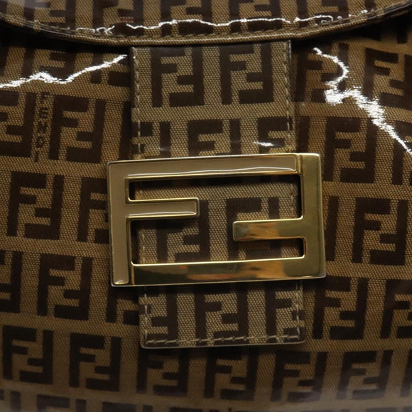FENDI Zucchino Canvas Mamma Baguette Bag Enamel Brown Gold Auth yk18443V