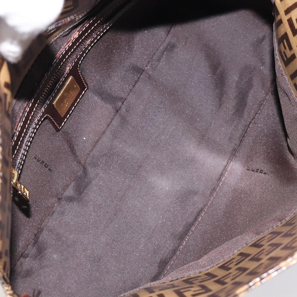 FENDI Zucchino Canvas Mamma Baguette Bag Enamel Brown Gold Auth yk18443V