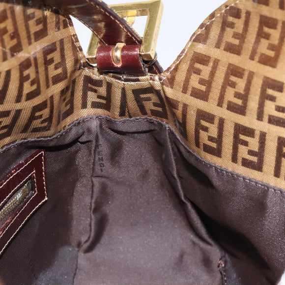 FENDI Zucchino Canvas Mamma Baguette Bag Enamel Brown Gold Auth yk18443V