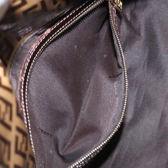 FENDI Zucchino Canvas Mamma Baguette Bag Enamel Brown Gold Auth yk18443V