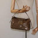 FENDI Zucchino Canvas Mamma Baguette Bag Enamel Brown Gold Auth yk18443V-24
