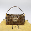 FENDI Zucchino Canvas Mamma Baguette Bag Enamel Brown Gold Auth yk18443V-12