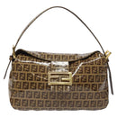 FENDI Zucchino Canvas Mamma Baguette Bag Enamel Brown Gold Auth yk18443V-13