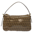 FENDI Zucchino Canvas Mamma Baguette Bag Enamel Brown Gold Auth yk18443V-2